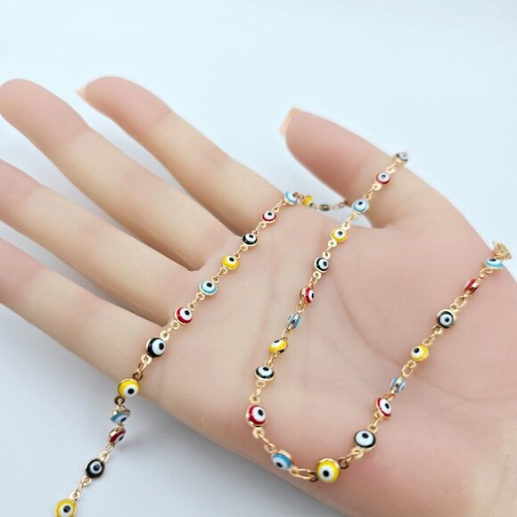 Colorful Evil Eye Rose Gold Necklace, 18 Inch, Gold Plated Brass, XPNL0102 - Picture 12 of 12